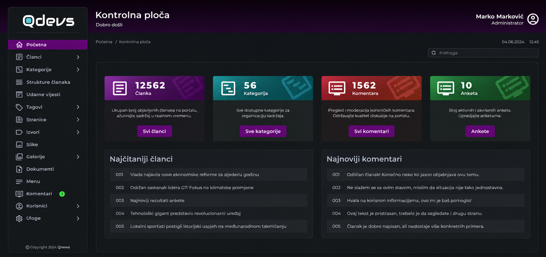 Write and publish articles in QNews